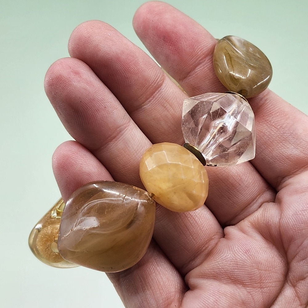 Chunky Amber Tone Clear Translucent Faceted Bead Stretch Bracelet Boho Statement - Picture 6 of 8